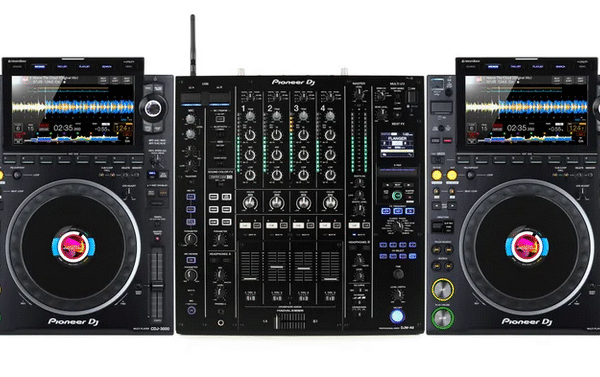 Pioneer DJ DJM-A9 4-channel DJ Mixer with Effects and Dual CDJ3000 Media Player Bundle